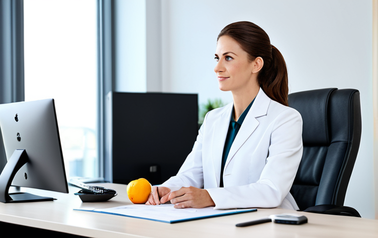 **
"A wellness coordinator giving personalized consultation in a bright, modern office, fully clothed in professional attire. The scene emphasizes healthy lifestyle advice. Safe for work, appropriate content, professional, perfect anatomy, natural proportions, modest."
**
