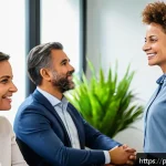웰빙코디네이터와 고객 설문조사 활용법 - A diverse group of professional employees in a modern Brazilian office setting engaged in an emotion...